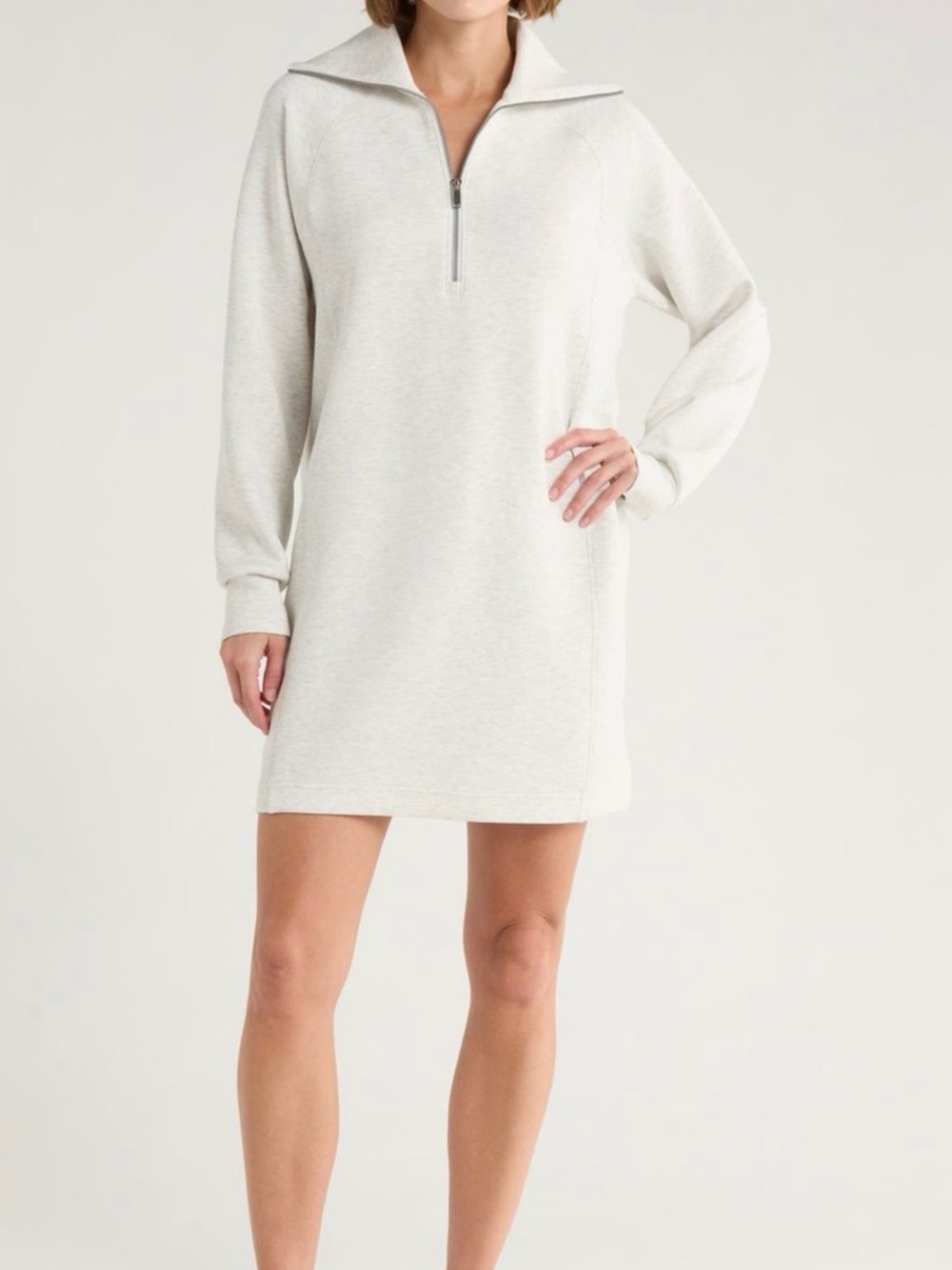 Spanx Heathered Half Zip Long Sleeve Grey Mini Dress Size Medium